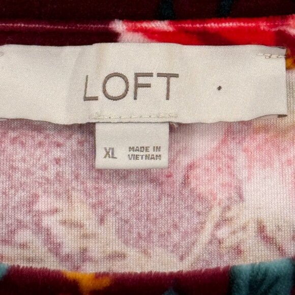 LOFT Floral Burgundy Velvet Long Sleeve Top Tie bottom womens long sleeve sz XL - Picture 4 of 8